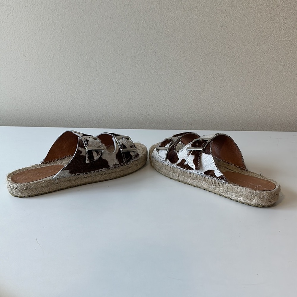 Anthropologie Double Buckle Cow Print Espadrille Sandals Size 39 - Picture 8 of 12
